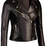 Womens Black Leather Biker Jacket Gold Hardware – Genuine Lambskin .
