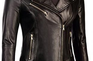 Womens Black Leather Biker Jacket Gold Hardware – Genuine Lambskin .