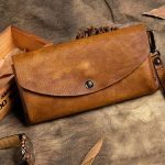 Handmade Long Leather Wallet Vintage Wallet Botton Clucth Purse For