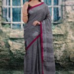 Handloom Pure Linen Saree in Grey : SPN43