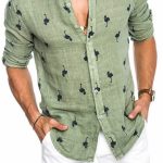Funny Flamingo Silhouette Pattern Long Sleeve Button Up Regular .
