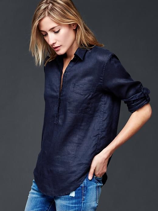 Linen henley | Gap … (With images) | Linen shirts women, Linen top .