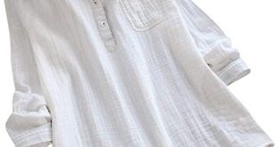 Amazon.com: ANBOO Cotton Linen Shirts for Women, Stand Collar Long .