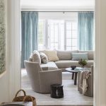 Light Gray Sectional with Blue Curtains - Transitional - Living Ro