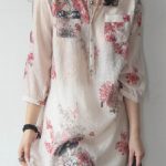 A| Chicloth Cotton Linen Women Band Collar Floral Printed Long .