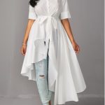 Asymmetric Hem Half Sleeve White Long Blouse, chic, fashion, white .