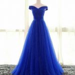 Simple sweetheart tulle blue long prom dresses, blue evening dresses