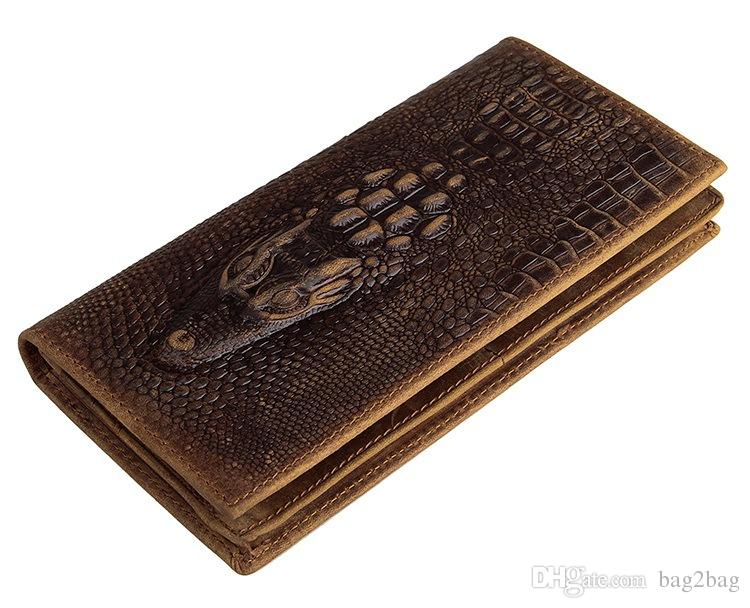 Genuine Leather Wallet Mens Wallets Crocodile Grain Long Wallet .