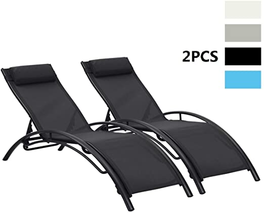 Amazon.com: Adjustable Chaise Lounge Chair with Headrest, Set of 2 .