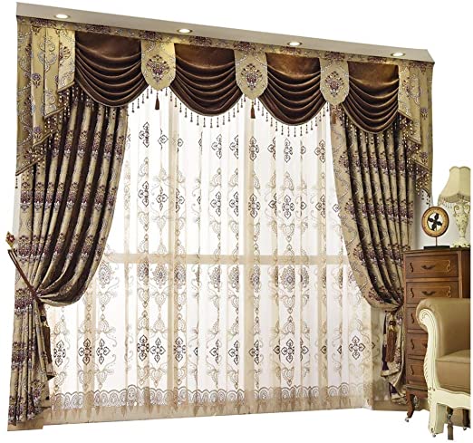 Amazon.com: Queen's House Luxury Baroque Pattern Window Curtains .