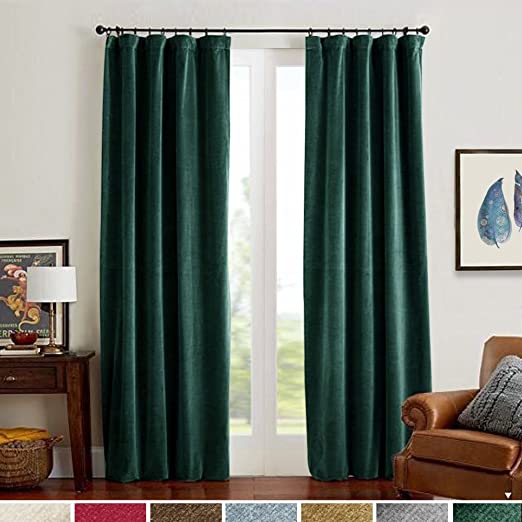 Amazon.com: Velvet Curtain Panels Green Thermal Insulated Window .