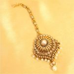 Pearl & Zircon Antique Gold Maang Tikka - Sanvi Jewels Pvt. Ltd .