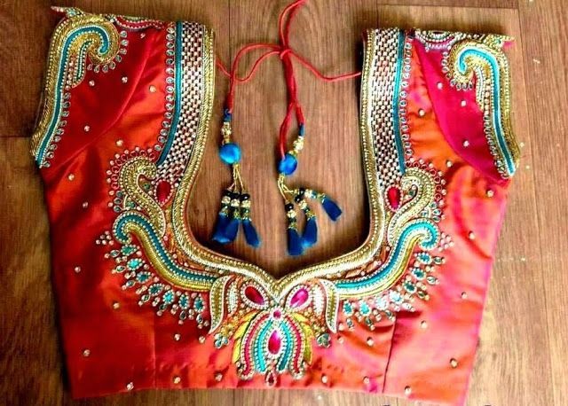 Latest maggam work designs on pattu blouses | Blouse work designs .