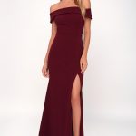 Burgundy Maxi Dress - Off-the-Shoulder Maxi Dress - OTS Ma