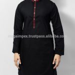 Mens Black Shalwar Kameez With Embroidery On Shoulders And Collar .
