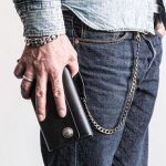 Cool Black leather biker chain wallets Black leather chain long wall