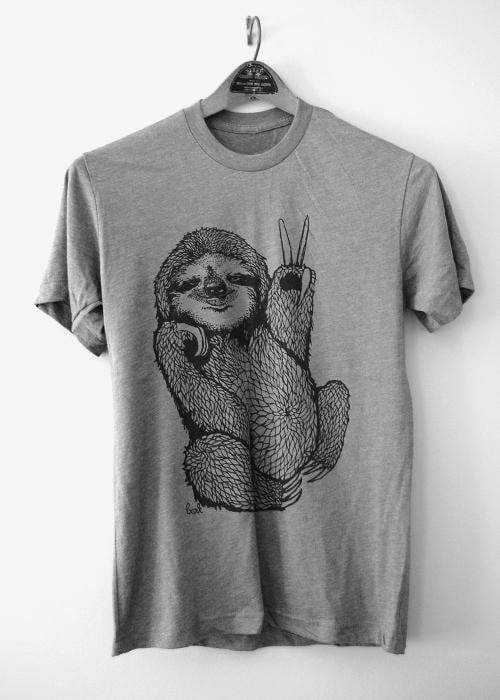 Peace Out Sloth - Mens T-shirt - Sloth Shirt Made in the USA by .