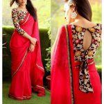 Aces aces Red Net Saree | New saree blouse designs, Kalamkari .