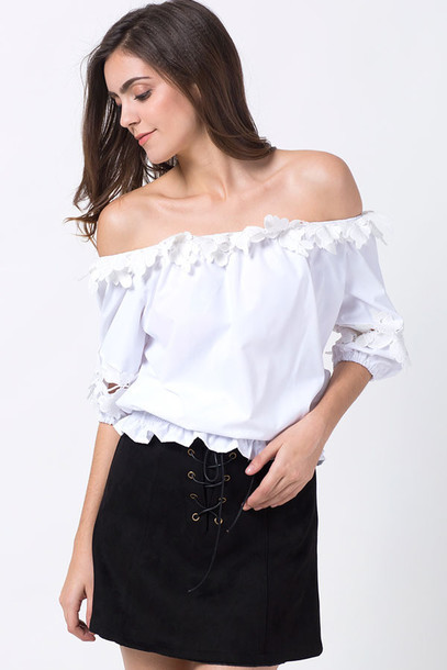 blouse, white-off-shoulder-puff-sleeve-ruffle-decor-sexy-blouse .