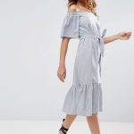 ASOS Off Shoulder Cotton Midi Dress in Stripe | AS
