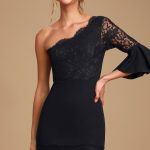 Sexy Black Bodycon Dress - Lace Dress - One-Shoulder Dre
