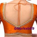 Readymade Saree Blouse, Designer Orange Kundan Work Sari Blouse .