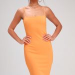 Sexy Orange Dress - Bodycon Dress - Bodycon Midi Dre