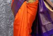 Orange and Purple Pure Kanchipuram Handloom Silk Saree | Blue silk .