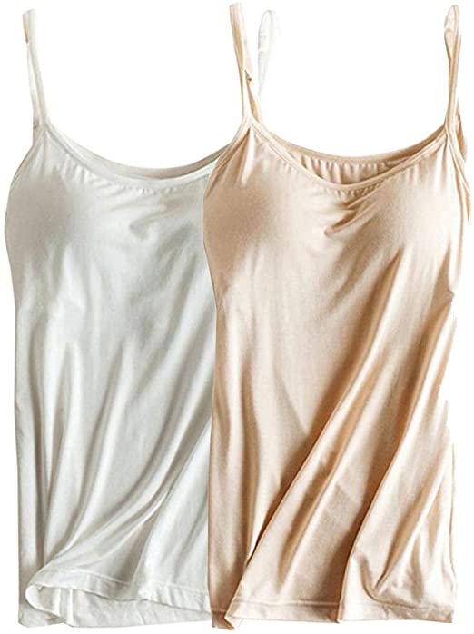 Womens Modal Built-in Bra Padded Camisole Yoga Tanks Tops at .