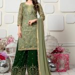 Laureal Green Organza Party Wear Palazzo Salwar Suit, Age: Adult .