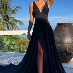 black v-neck evening party dresses split, fashion by Hiprom on Zibb
