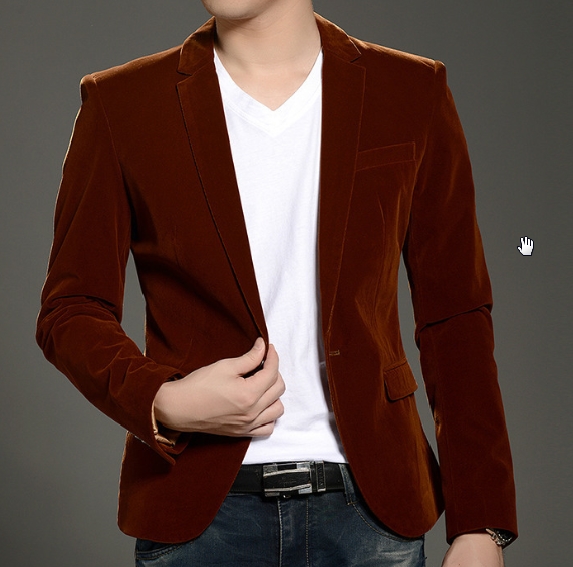 Hot New Men Luxury Velvet Blazer Slim Fit Spring Autumn Jacket .