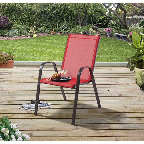 Mainstays Heritage Park Stacking Sling Outdoor Patio Chair, Red .
