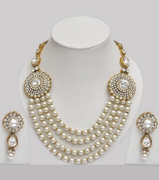 Pearl Jewellery Indian Set Studded With Stones (With images .