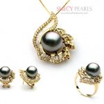 Black Cultured Tahitian Pearl Jewelry Set , 10mm~11mm , AA+ .