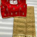 Pearl Georgette saree with stitched blouse. (With images .