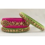 Pink and Green Resham Thread Bangl