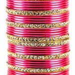 Stone Studded Pink and Golden Bangle Set Jewelry 101BG