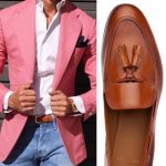 Dapper combo - pink pastel summer blazer with brown loafers and .