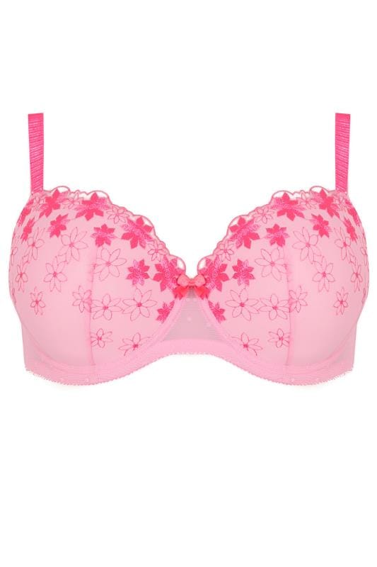 Pink Floral Embroidered Bra With Underwiring & Padded cups | Yours .