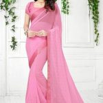 Georgette Stone Work Baby Pink Saree with Blouse Piece, Length .