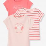 Pack of 3 Short-Sleeved T-Shirts, for Girls - pink medium striped, Gir