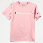 Champion Boys Logo Script Pink Candy T-Shirt | Zumi