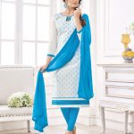Light Blue Embroidered Ladies Cotton Salwar Suit with Plain .