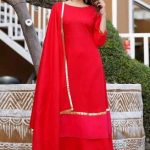 Skirt Salwar Suit - Designer Red Plain Skirt Salwar Suit .