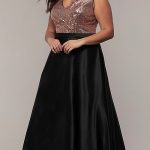 Sequin-Bodice Long Plus Two-Tone Prom Dress - PromGi