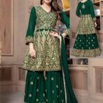 Georgette Readymade Embroidered Sharara Salwar Suit, Size: 34, 36 .