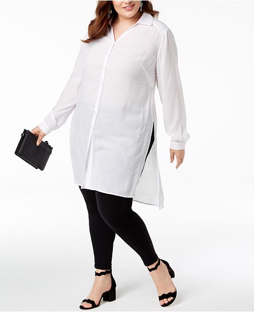 INC International Concepts INC Plus Size Long Linen Tunic Shirt .