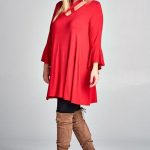 The Justine - Women's Plus Size Halter Top Tunic Dress in Red .