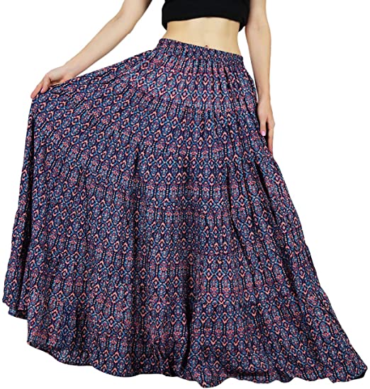 Amazon.com: Bimba Women Long Maxi Printed Skirt Elastic Waist .